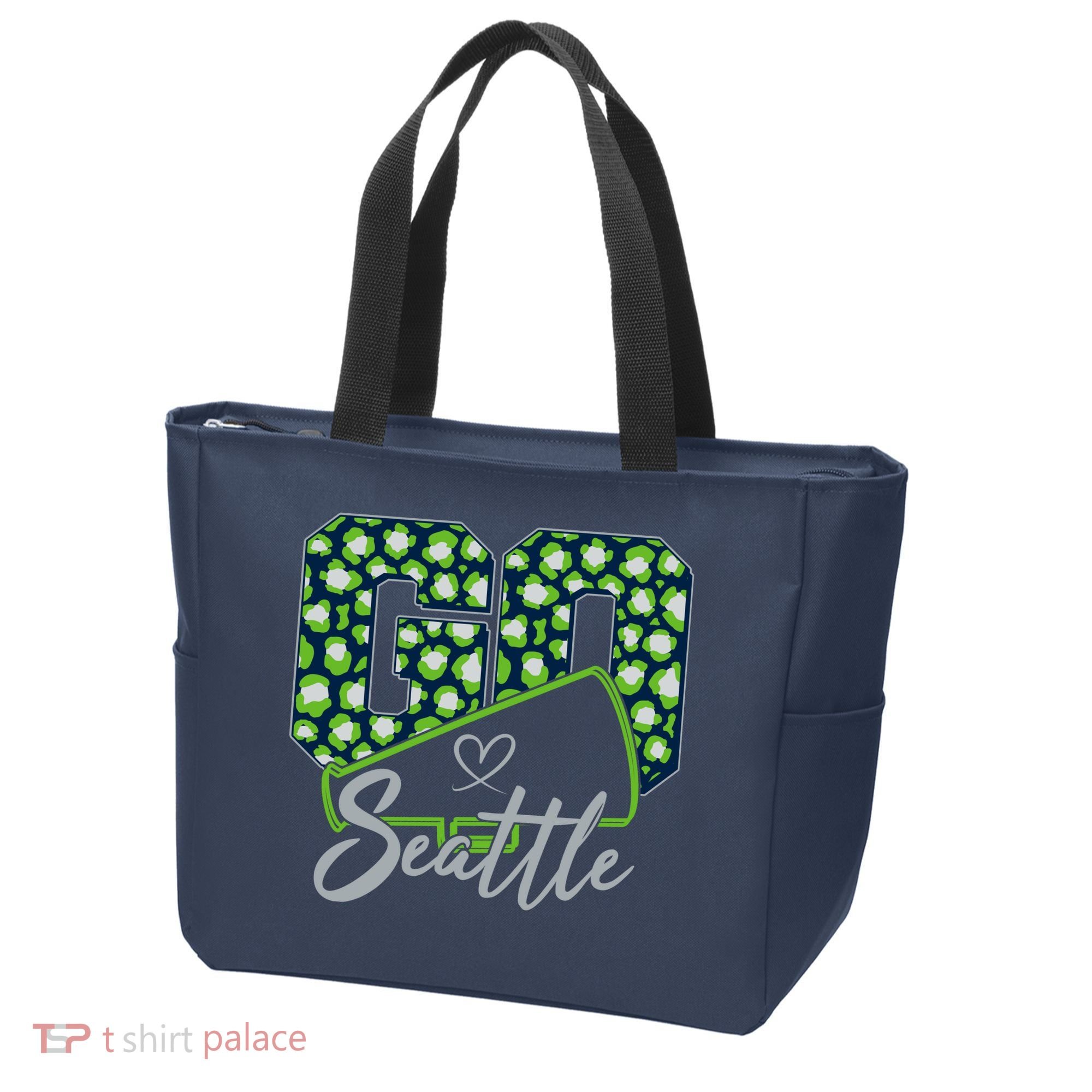 Cute Go Seattle Leopard Print Cheer Megaphone Football Fan Tote Bag