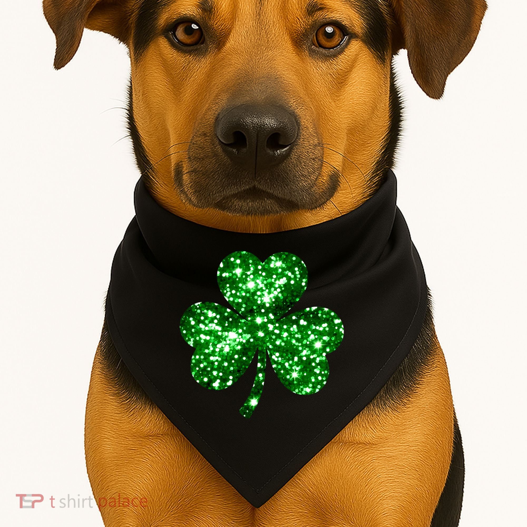 Cute Glittery St Patrick's Day Shamrock USA-Made Doggie Bandana