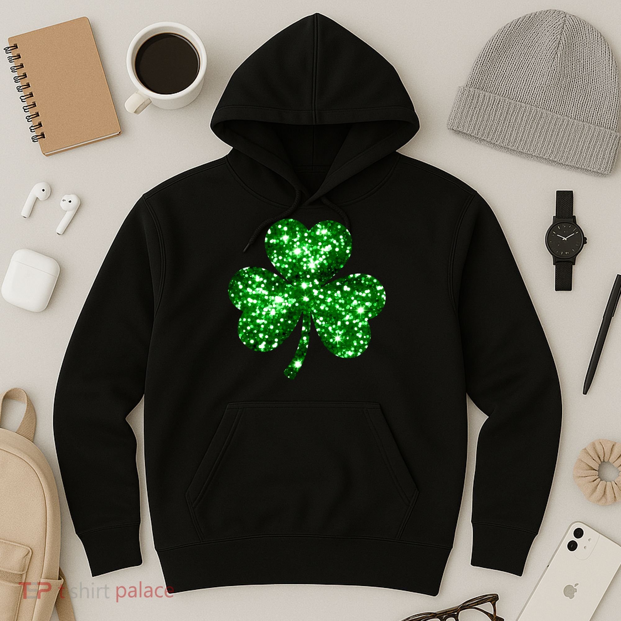 Cute Glittery St Patrick's Day Shamrock Hoodie