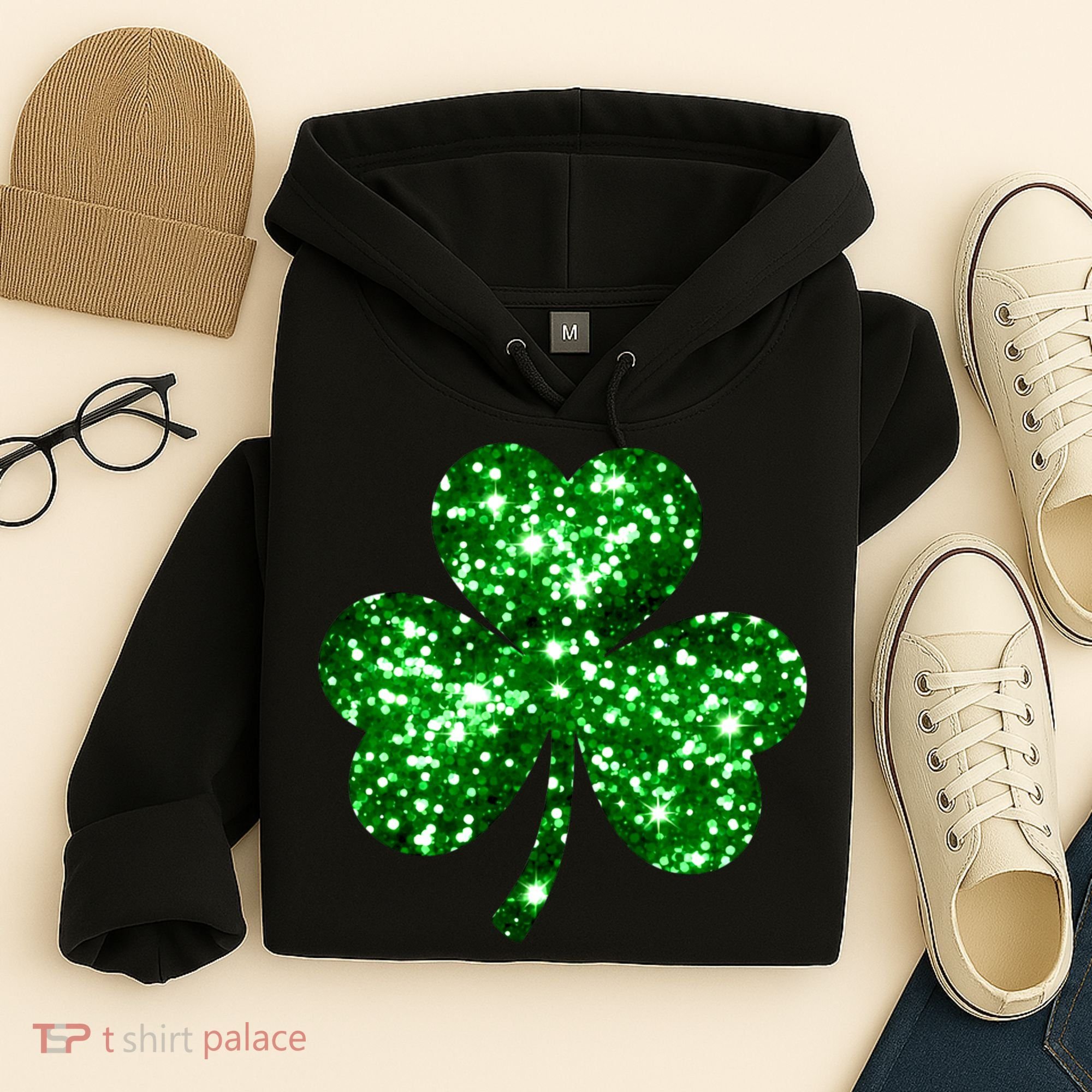 Cute Glittery St Patrick's Day Shamrock Hoodie
