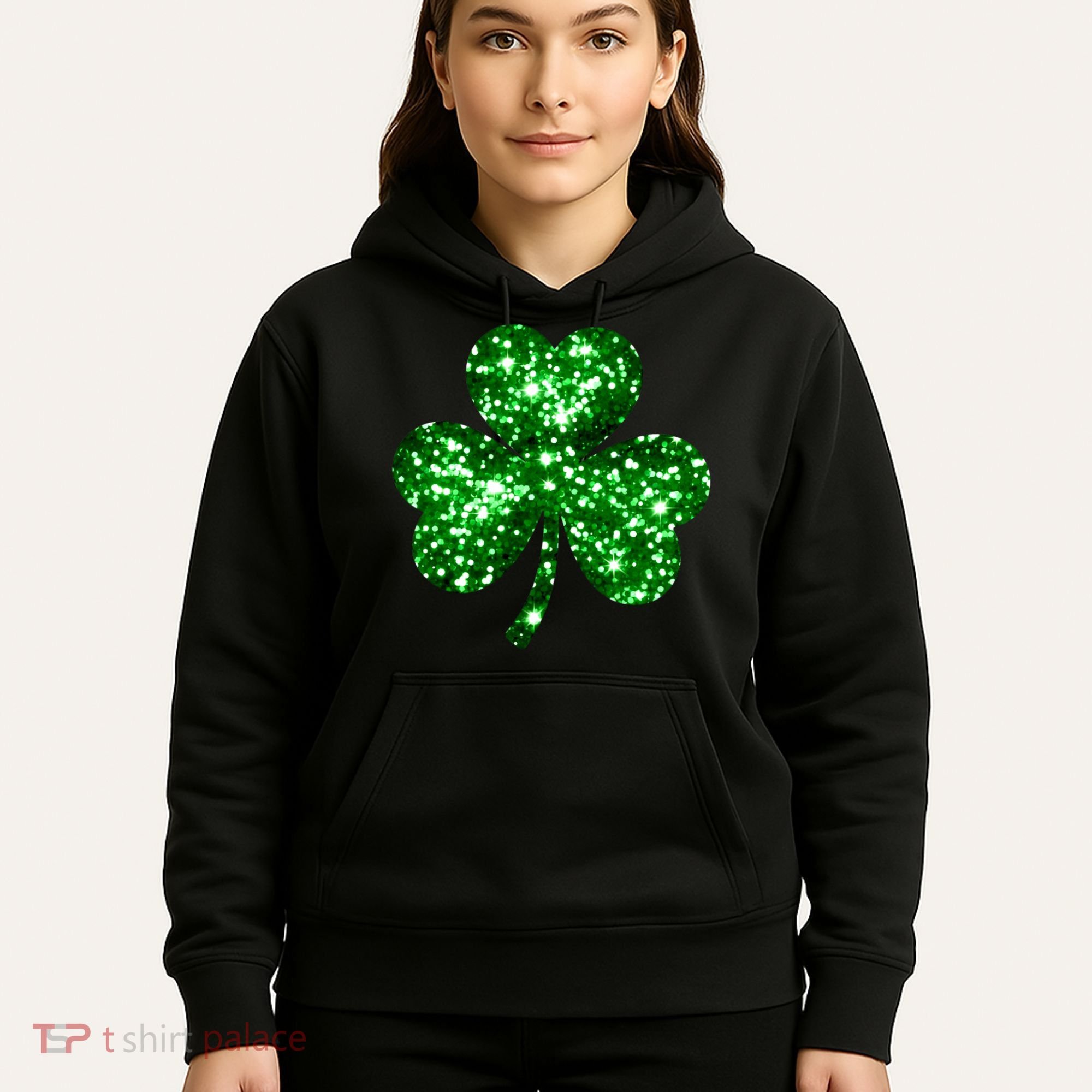 Cute Glittery St Patrick's Day Shamrock Hoodie
