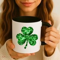 Cute Glittery St Patrick's Day Shamrock Coffee Mug thumb 3
