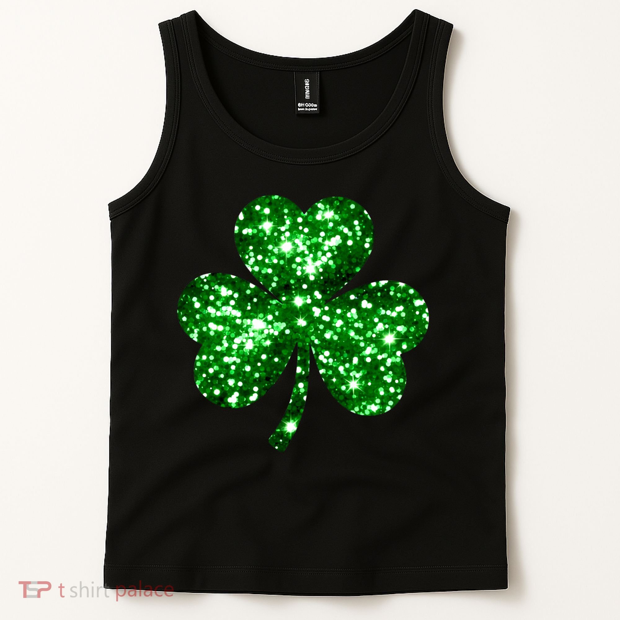 Cute Glittery St Patrick's Day Shamrock Tank Top