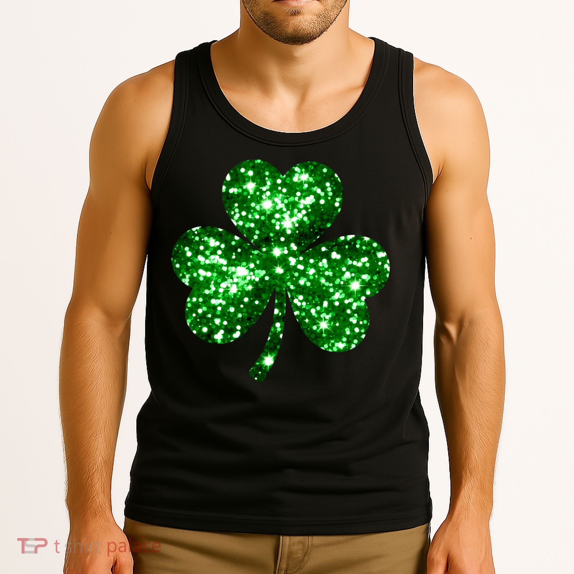 Cute Glittery St Patrick's Day Shamrock Tank Top