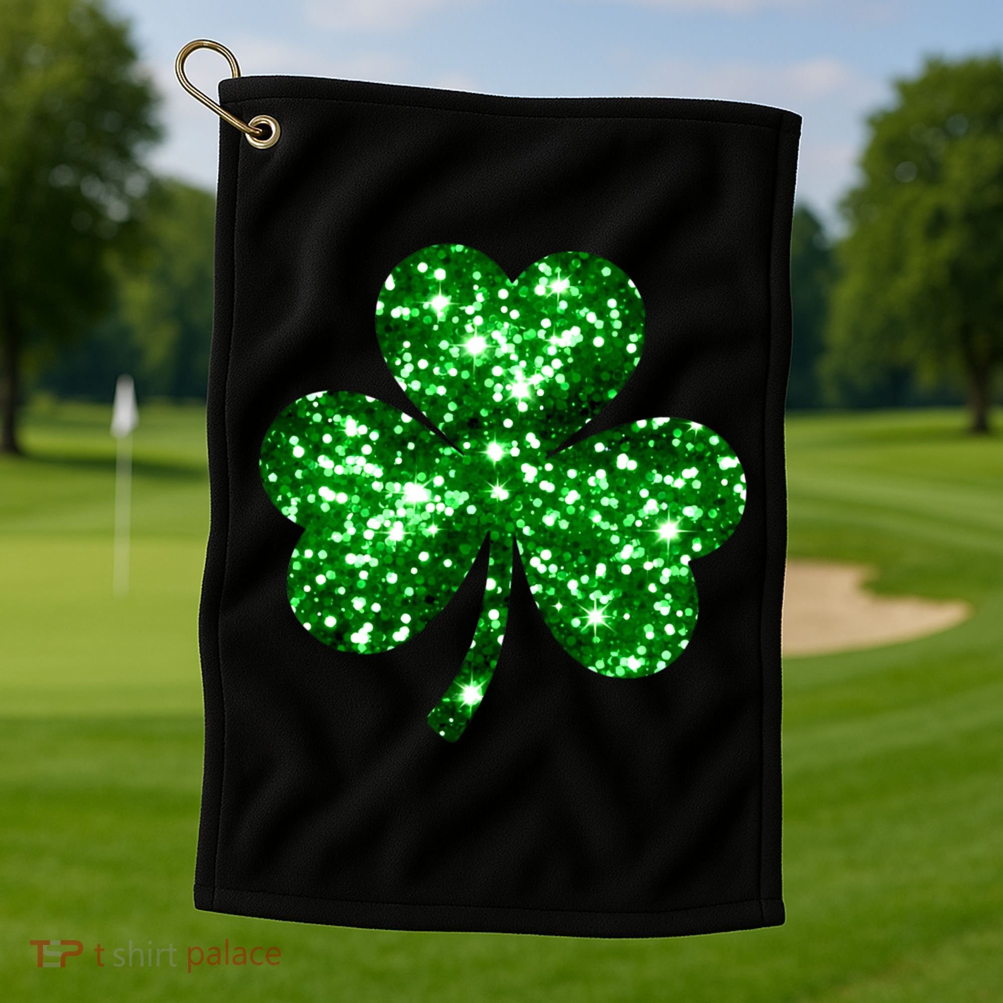 Cute Glittery St Patrick's Day Shamrock Golf Towel