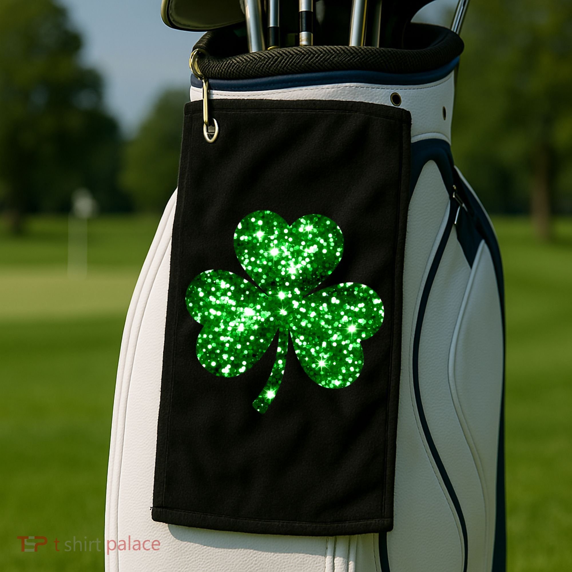 Cute Glittery St Patrick's Day Shamrock Golf Towel