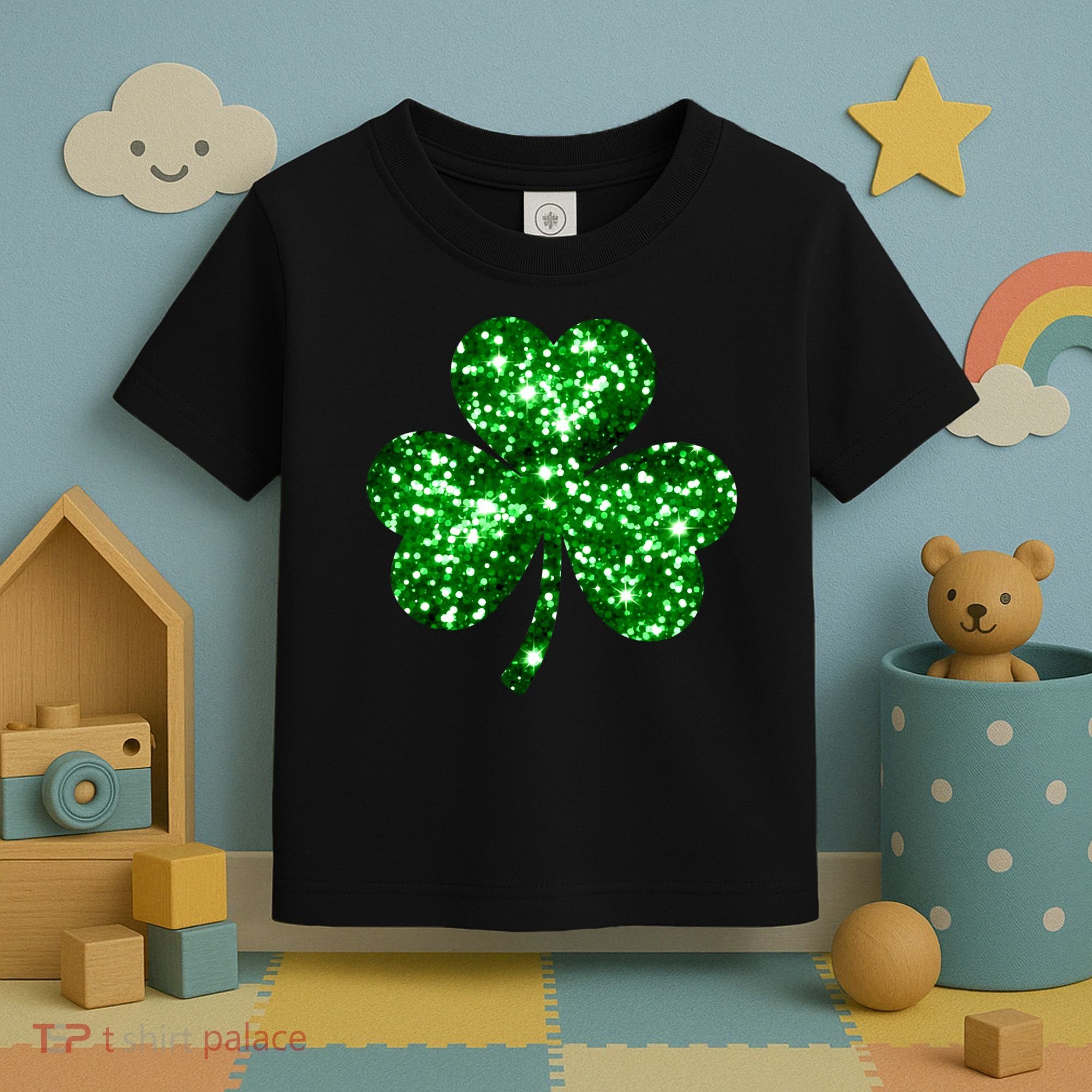 Cute Glittery St Patrick's Day Shamrock Toddler T-Shirt