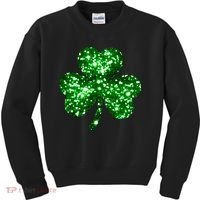 Cute Glittery St Patrick's Day Shamrock Kids Sweatshirt thumb 0