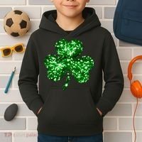 Cute Glittery St Patrick's Day Shamrock Kids Hoodie thumb 2