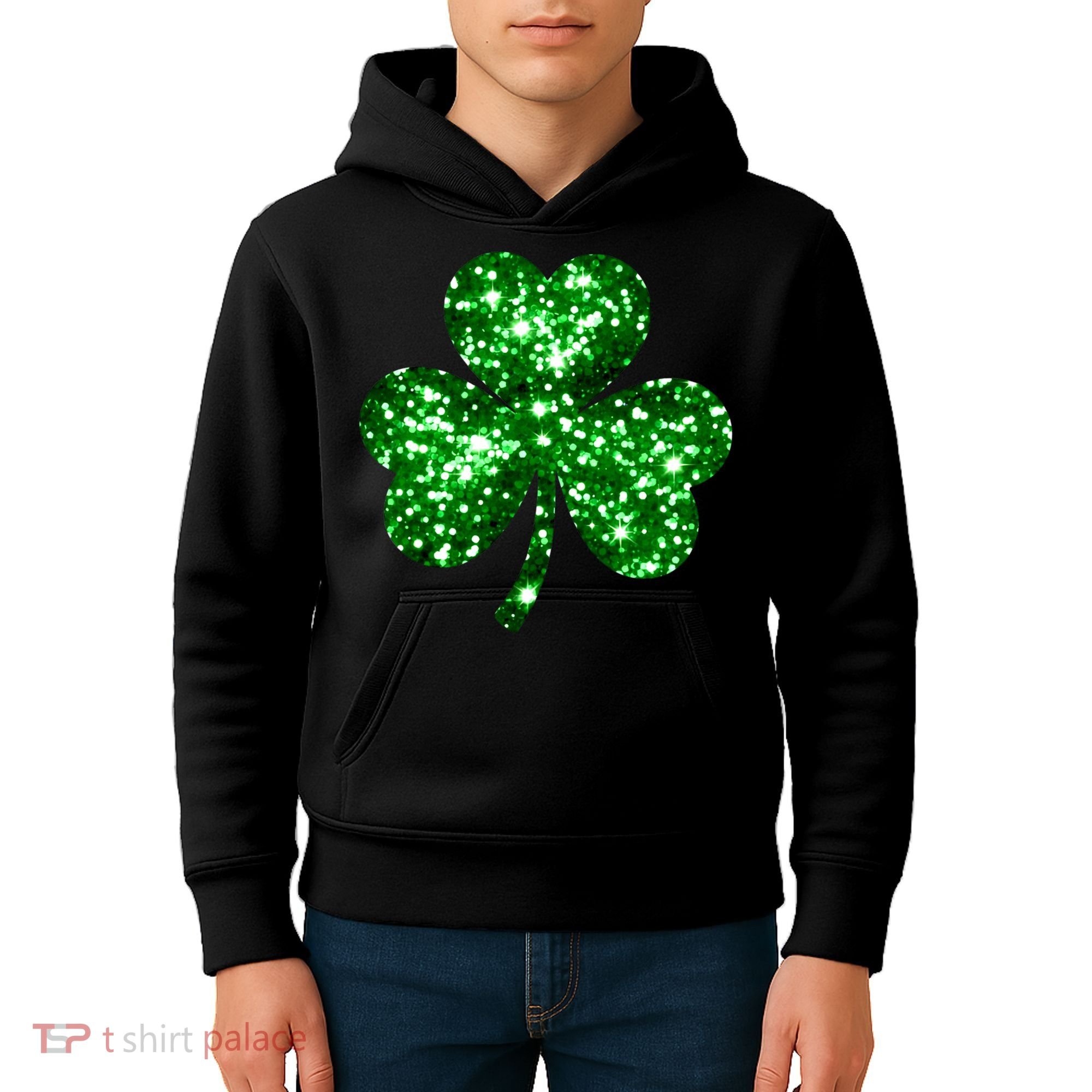 Cute Glittery St Patrick's Day Shamrock Kids Hoodie