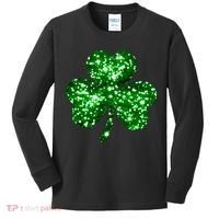 Cute Glittery St Patrick's Day Shamrock Kids Long Sleeve Shirt thumb 0