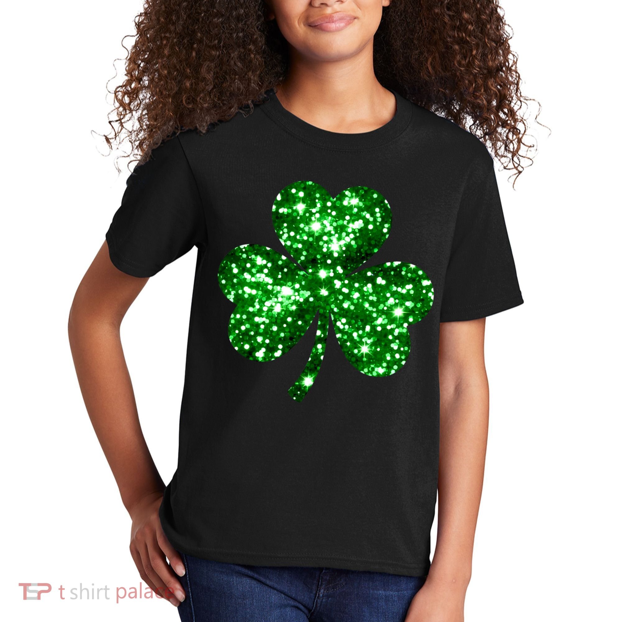 Cute Glittery St Patrick's Day Shamrock Kids T-Shirt