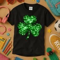 Cute Glittery St Patrick's Day Shamrock Kids T-Shirt thumb 3