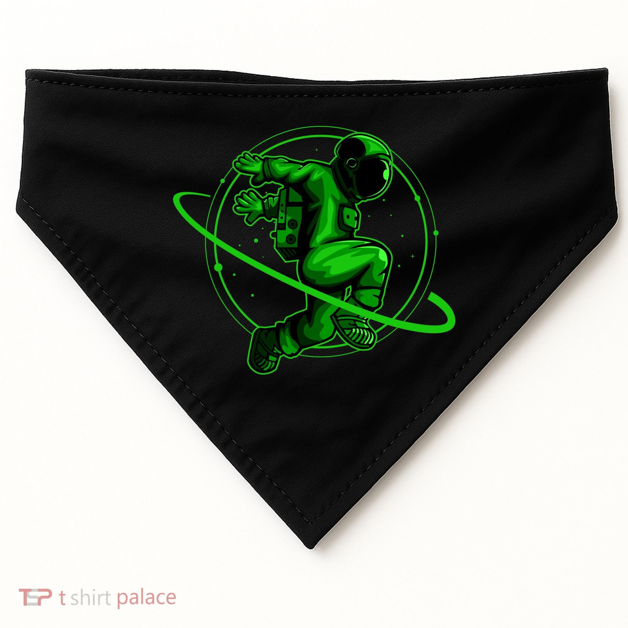 Cool Green Space Astronaut Jumping Retro USA-Made Doggie Bandana