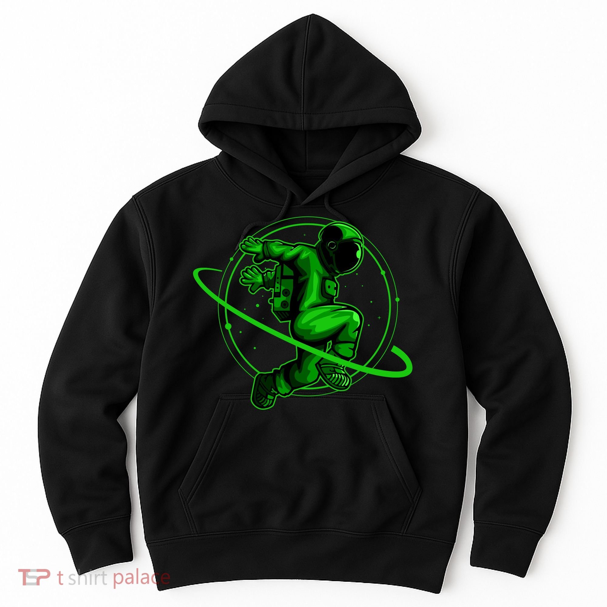 Cool Green Space Astronaut Jumping Retro Hoodie