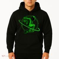 Cool Green Space Astronaut Jumping Retro Hoodie thumb 2
