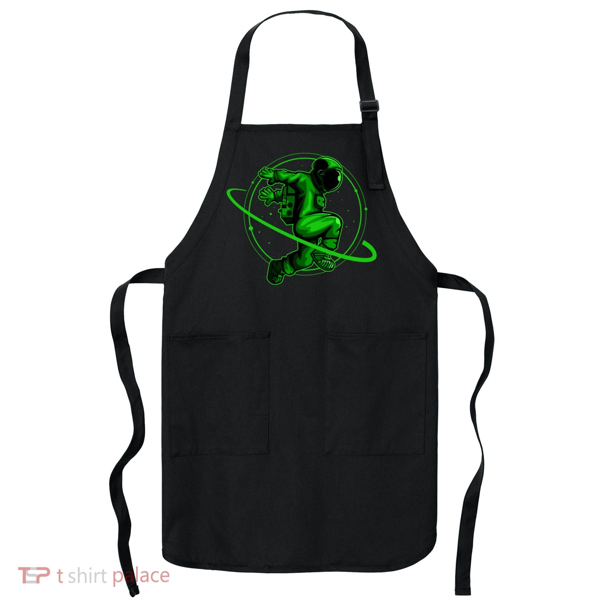 Cool Green Space Astronaut Jumping Retro Apron