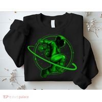Cool Green Space Astronaut Jumping Retro Sweatshirt thumb 2