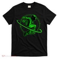 Cool Green Space Astronaut Jumping Retro T-Shirt thumb 0