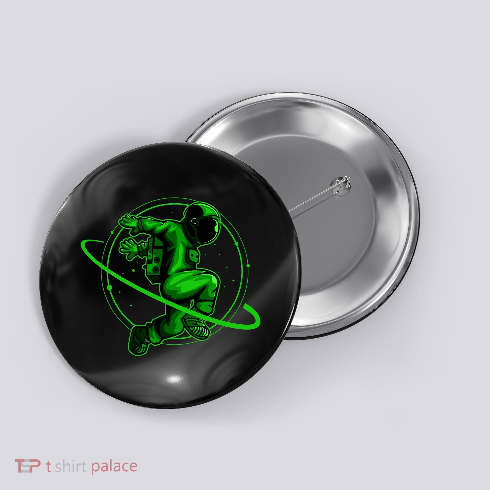 Cool Green Space Astronaut Jumping Retro Button
