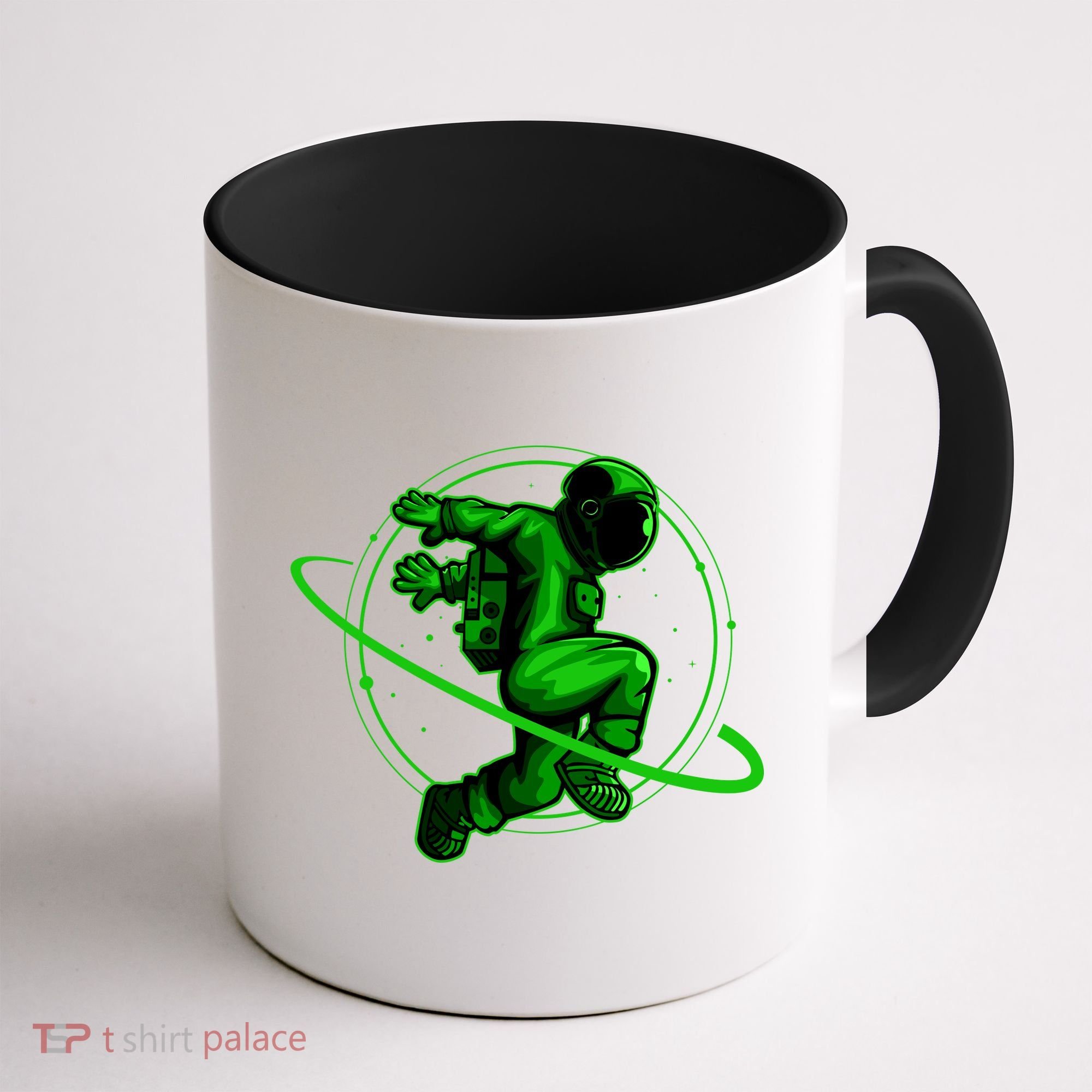 Cool Green Space Astronaut Jumping Retro Coffee Mug