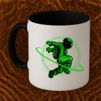 Cool Green Space Astronaut Jumping Retro Coffee Mug thumb 2