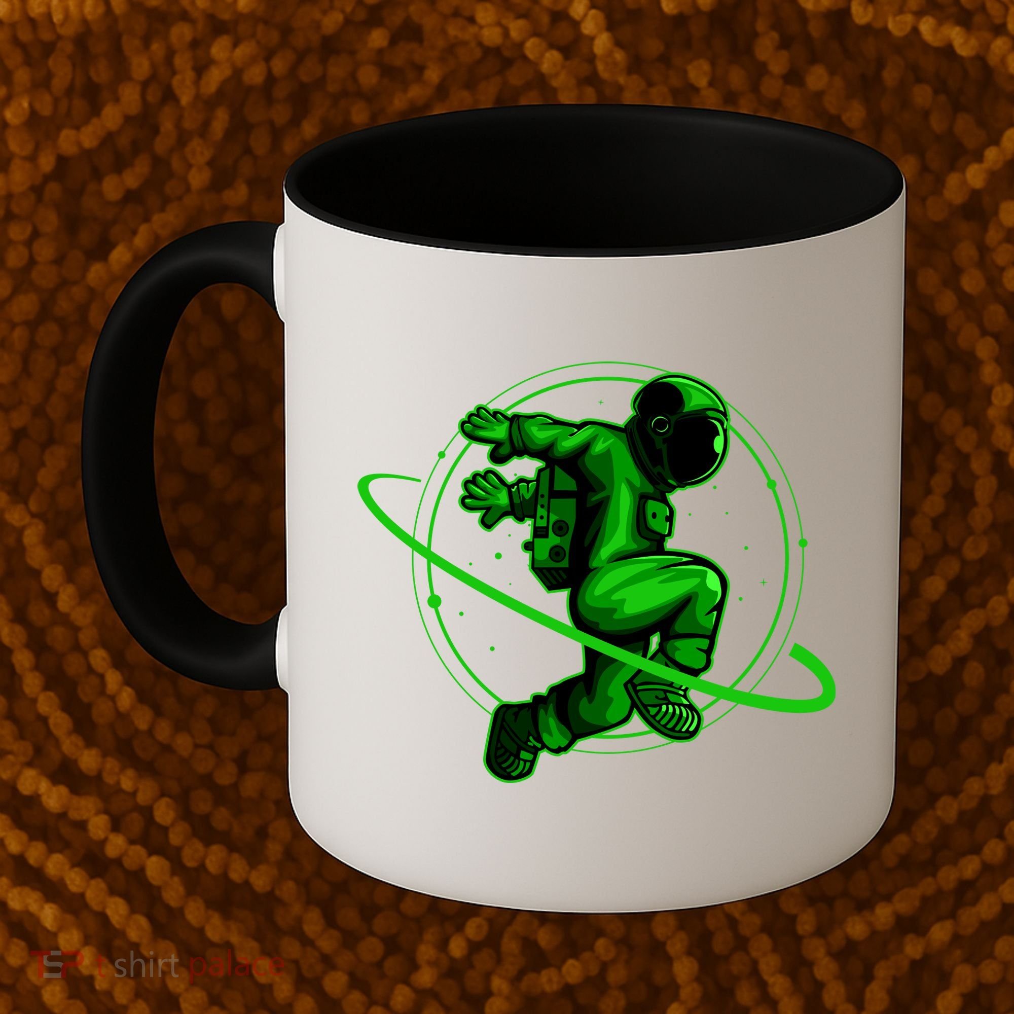 Cool Green Space Astronaut Jumping Retro Coffee Mug