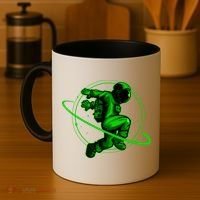 Cool Green Space Astronaut Jumping Retro Coffee Mug thumb 4
