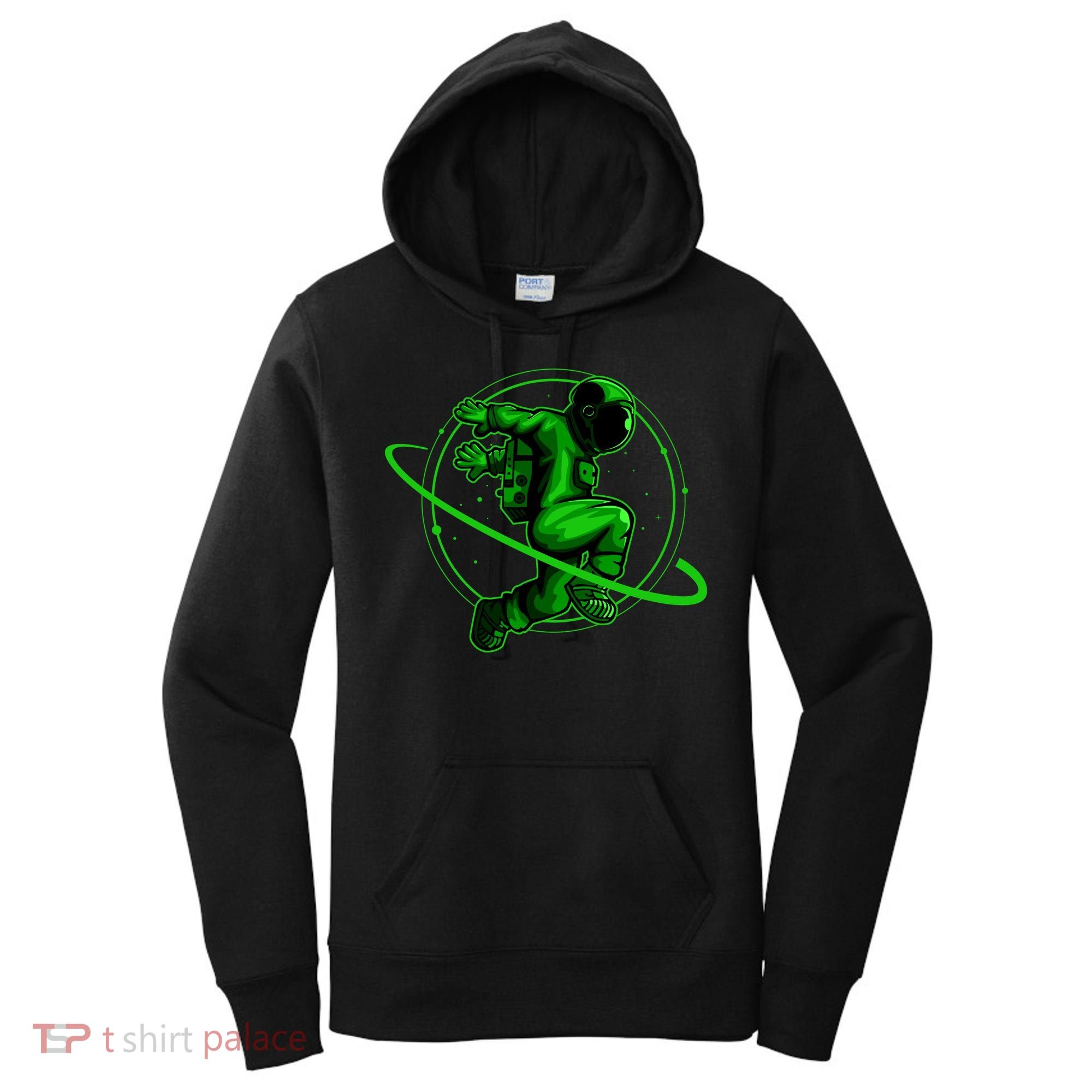 Cool Green Space Astronaut Jumping Retro Women's Hoodie