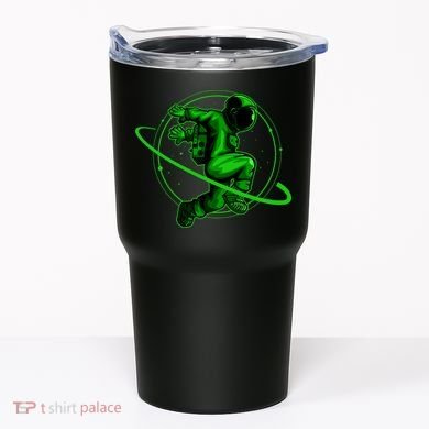 Cool Green Space Astronaut Jumping Retro Tumbler