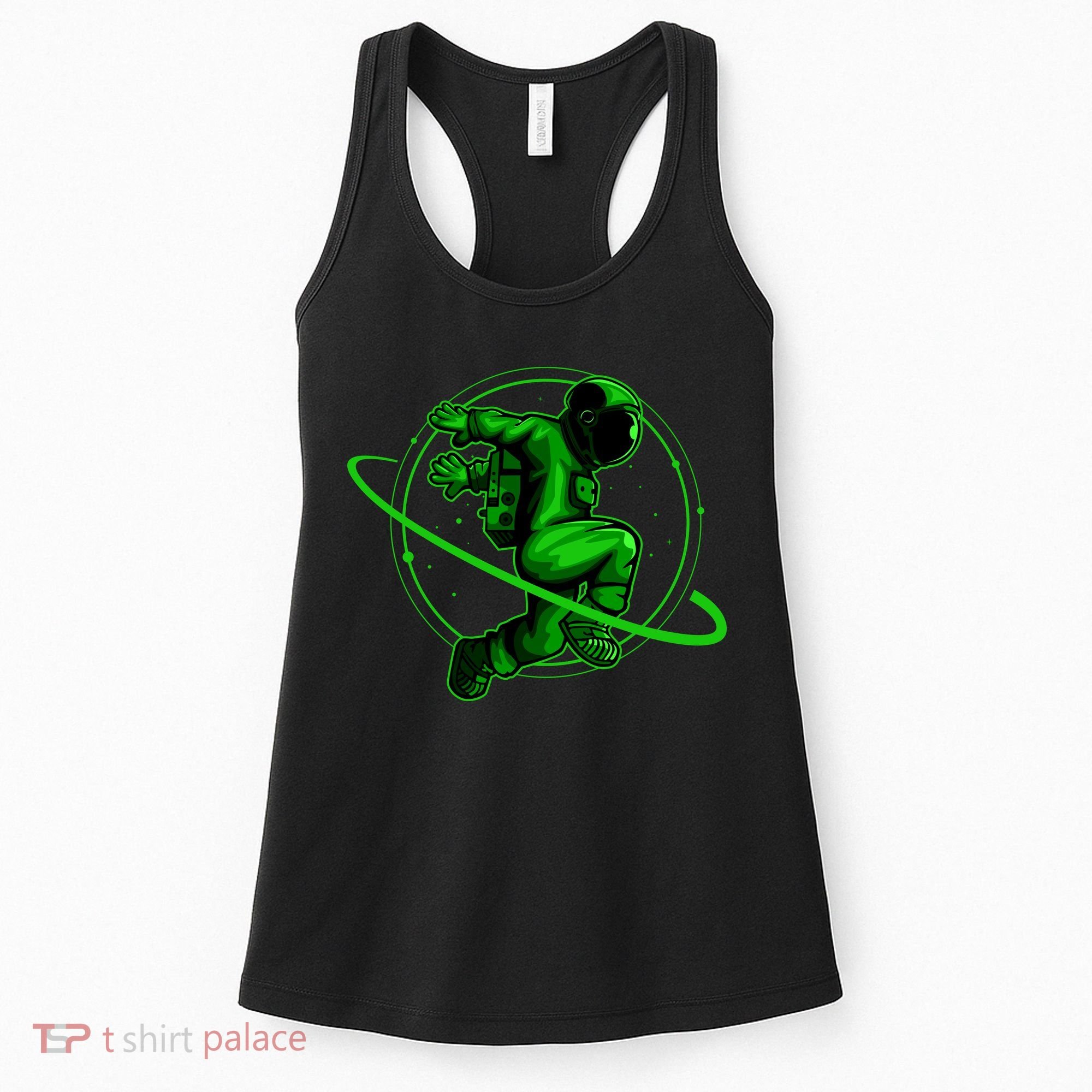 Cool Green Space Astronaut Jumping Retro Women's Tank Top