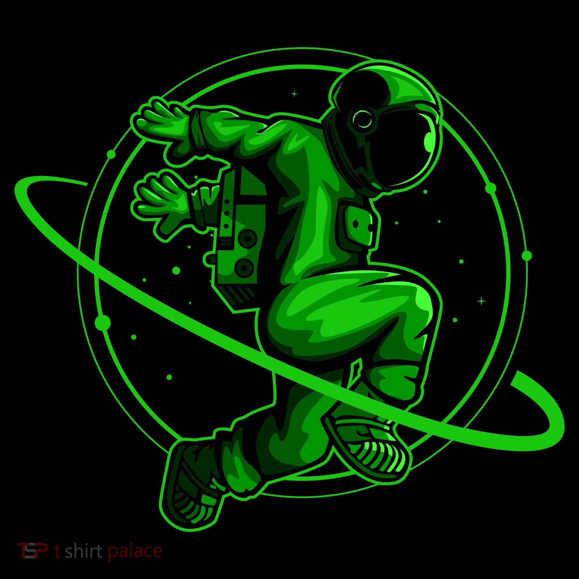 Cool Green Space Astronaut Jumping Retro Women's Tank Top