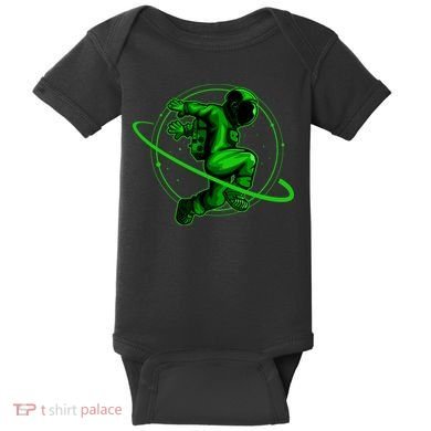 Cool Green Space Astronaut Jumping Retro Baby Bodysuit