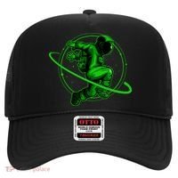 Cool Green Space Astronaut Jumping Retro Hat thumb 0