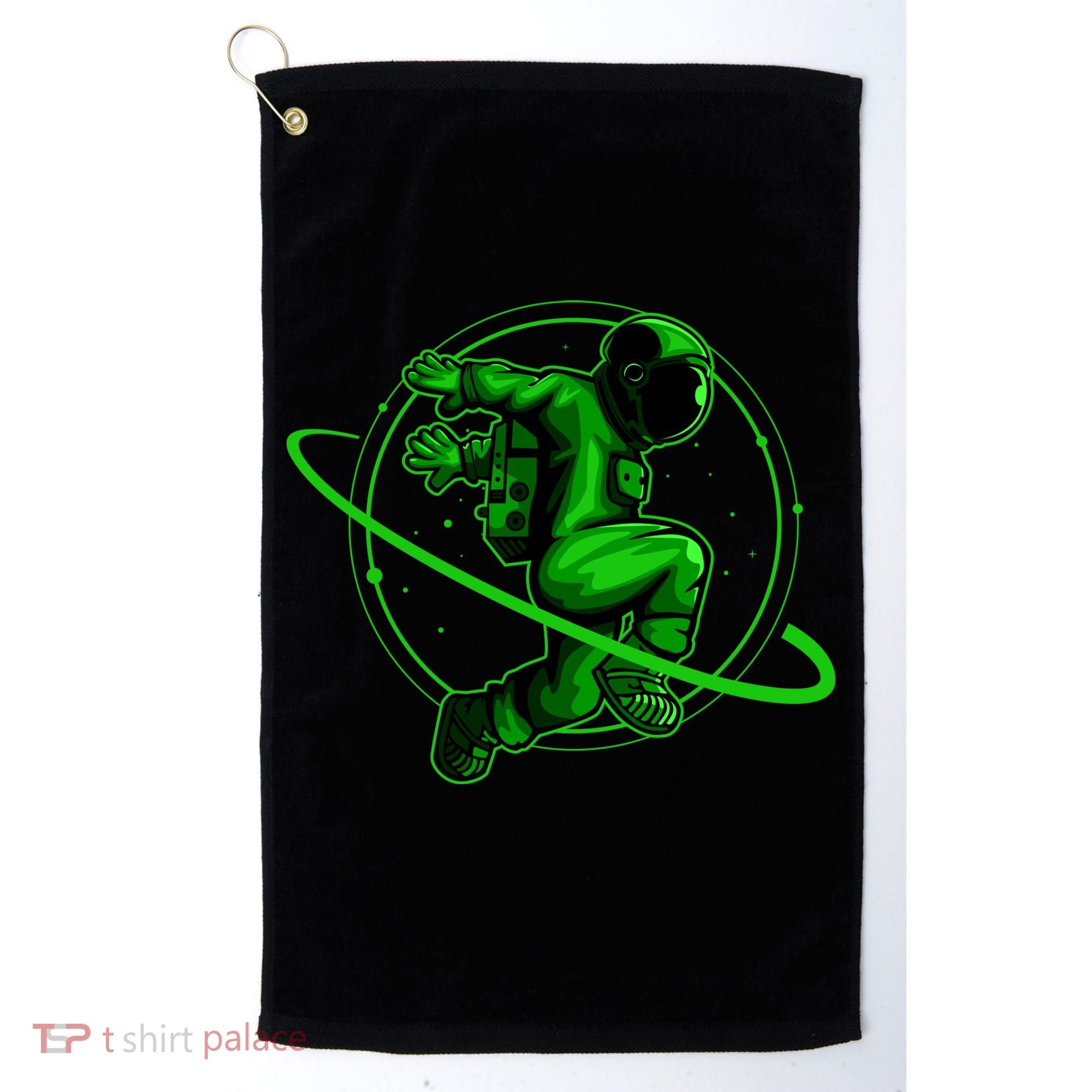 Cool Green Space Astronaut Jumping Retro Golf Towel