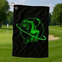 Cool Green Space Astronaut Jumping Retro Golf Towel thumb 1