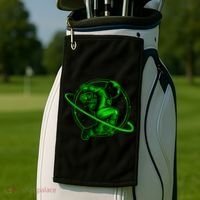 Cool Green Space Astronaut Jumping Retro Golf Towel thumb 2