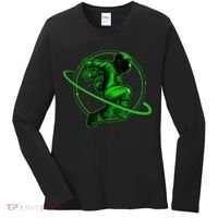 Cool Green Space Astronaut Jumping Retro Women's Long Sleeve Shirt thumb 0