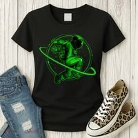 Cool Green Space Astronaut Jumping Retro Women's T-Shirt thumb 3