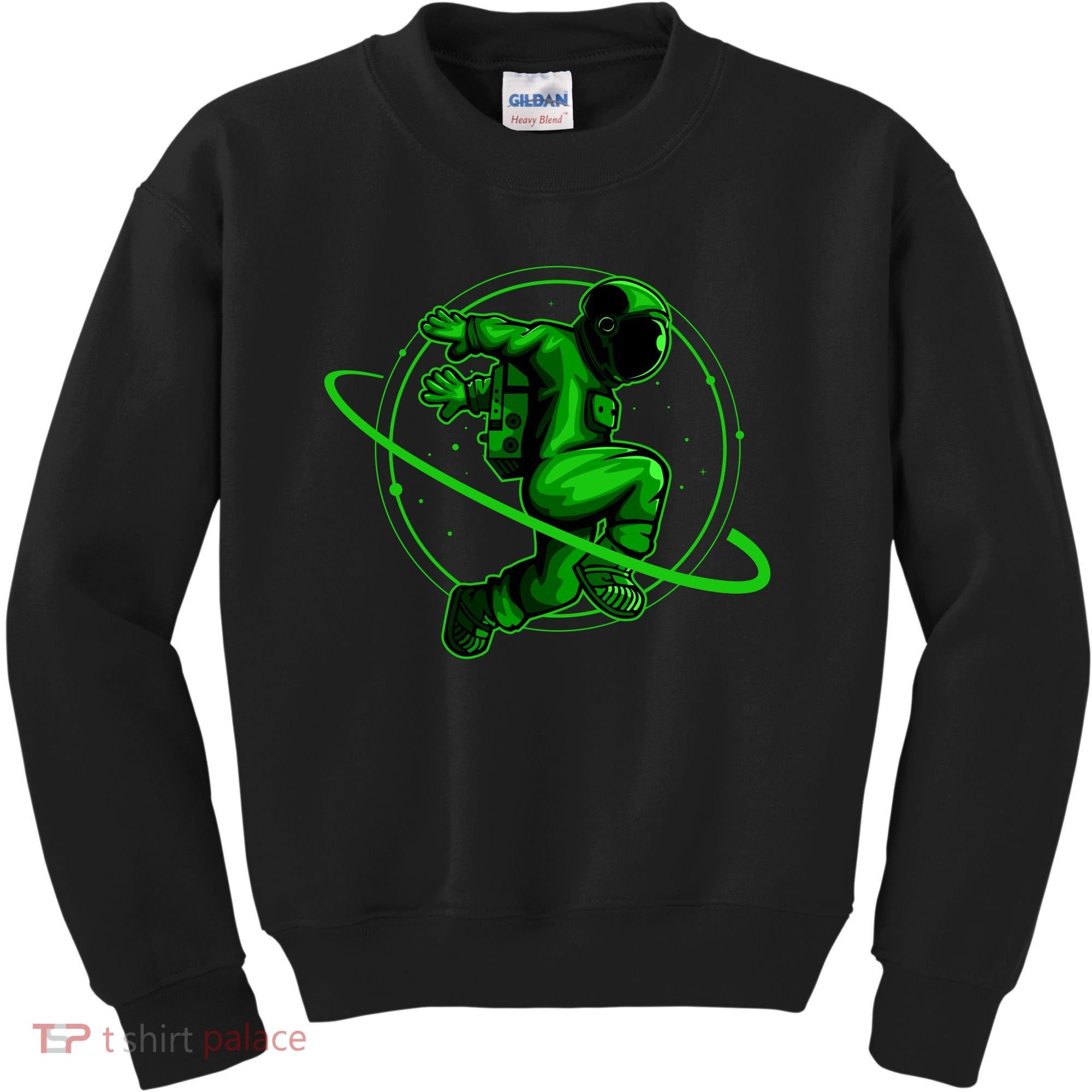 Cool Green Space Astronaut Jumping Retro Kids Sweatshirt