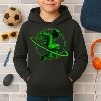 Cool Green Space Astronaut Jumping Retro Kids Hoodie thumb 2