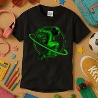 Cool Green Space Astronaut Jumping Retro Kids T-Shirt thumb 3