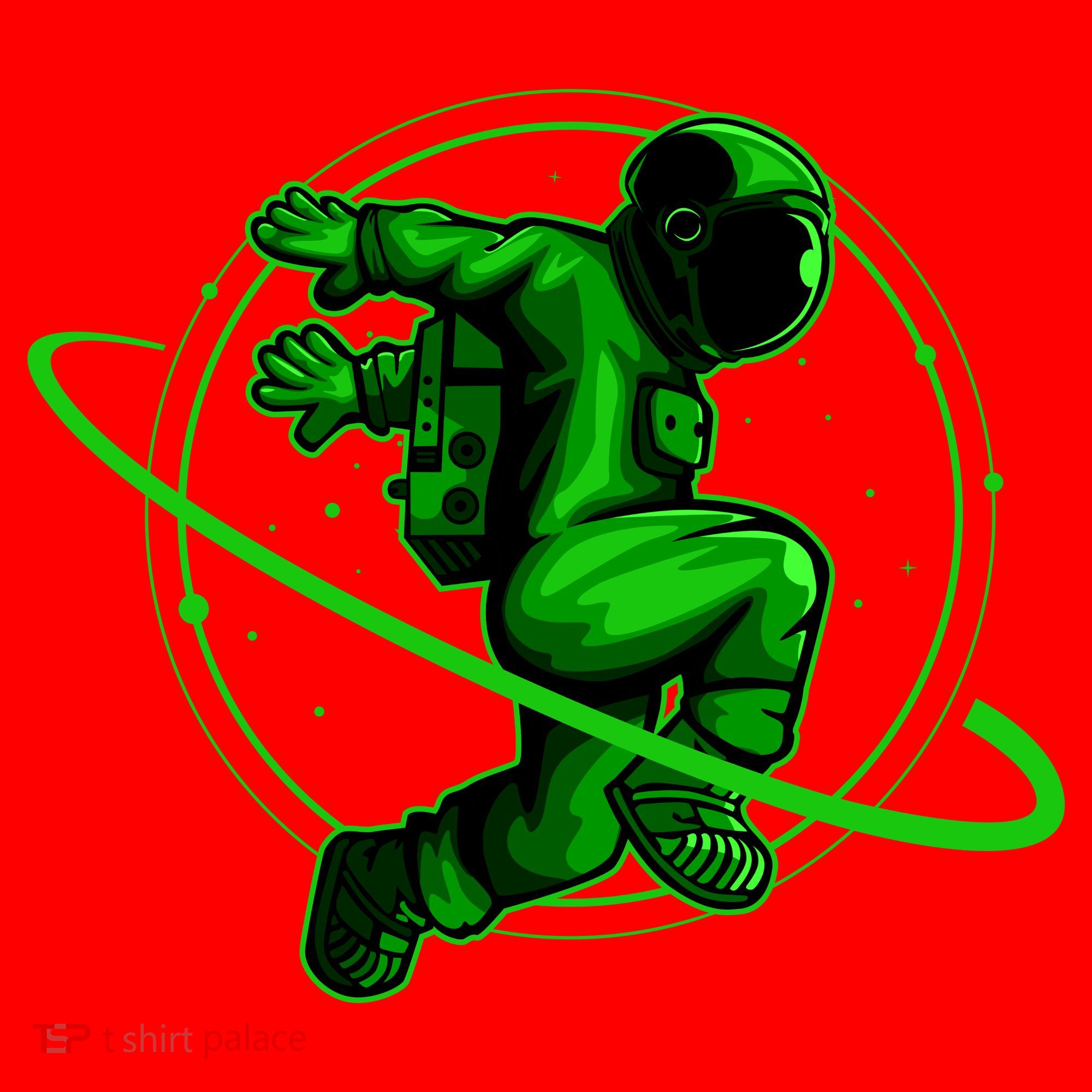 Cool Green Space Astronaut Jumping Retro Santa Hat