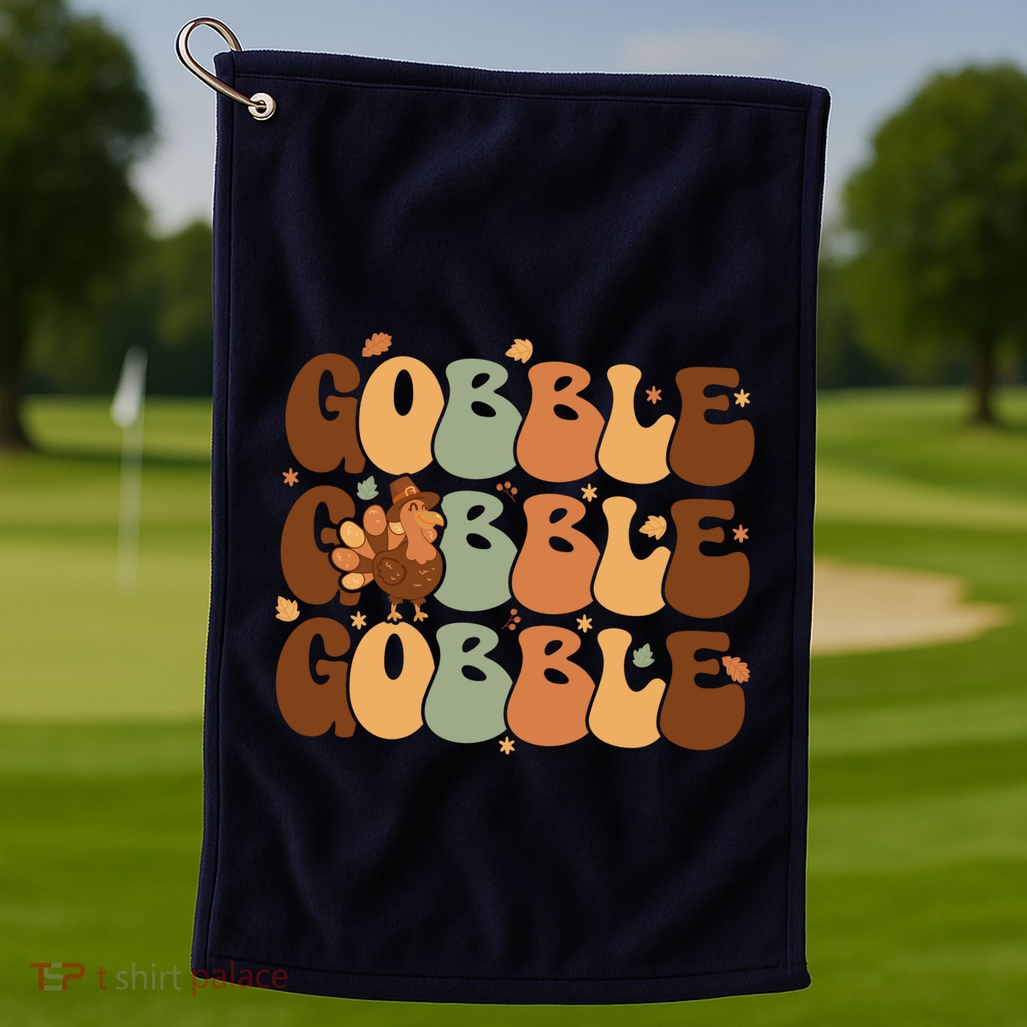 Cute Gobble Turkey Thanksgiving Golf Towel