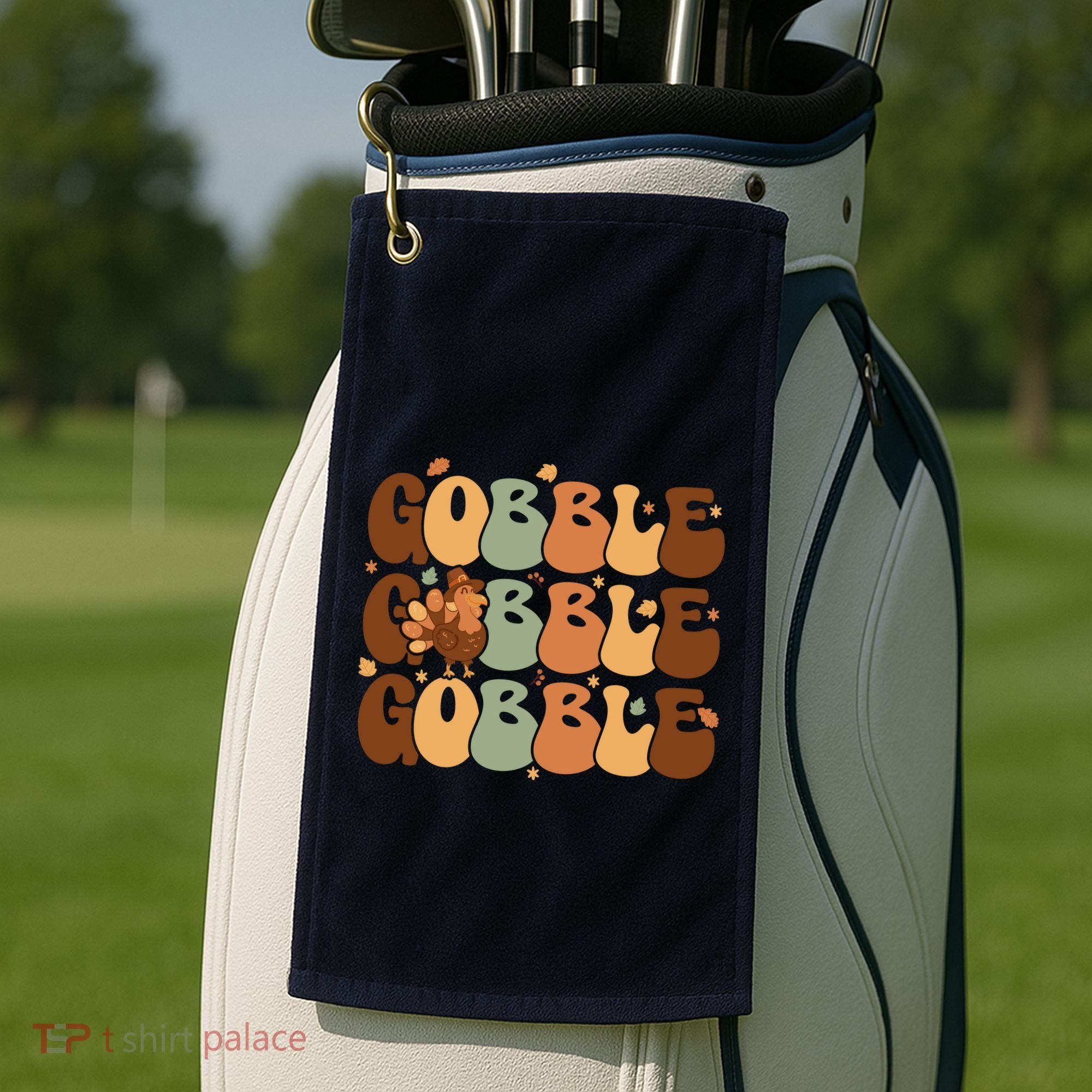 Cute Gobble Turkey Thanksgiving Golf Towel