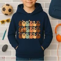 Cute Gobble Turkey Thanksgiving Kids Hoodie thumb 2