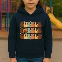 Cute Gobble Turkey Thanksgiving Kids Hoodie thumb 3
