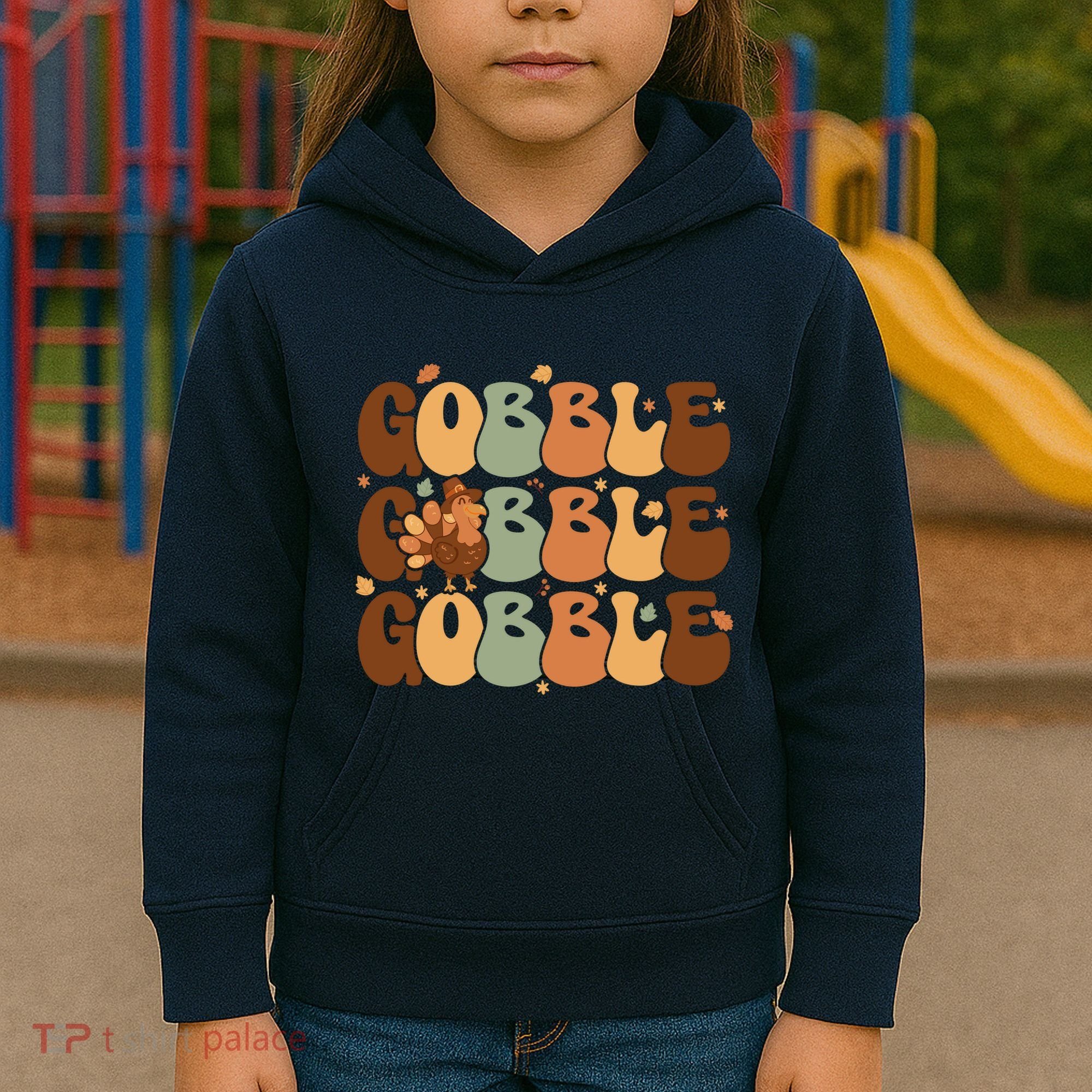 Cute Gobble Turkey Thanksgiving Kids Hoodie