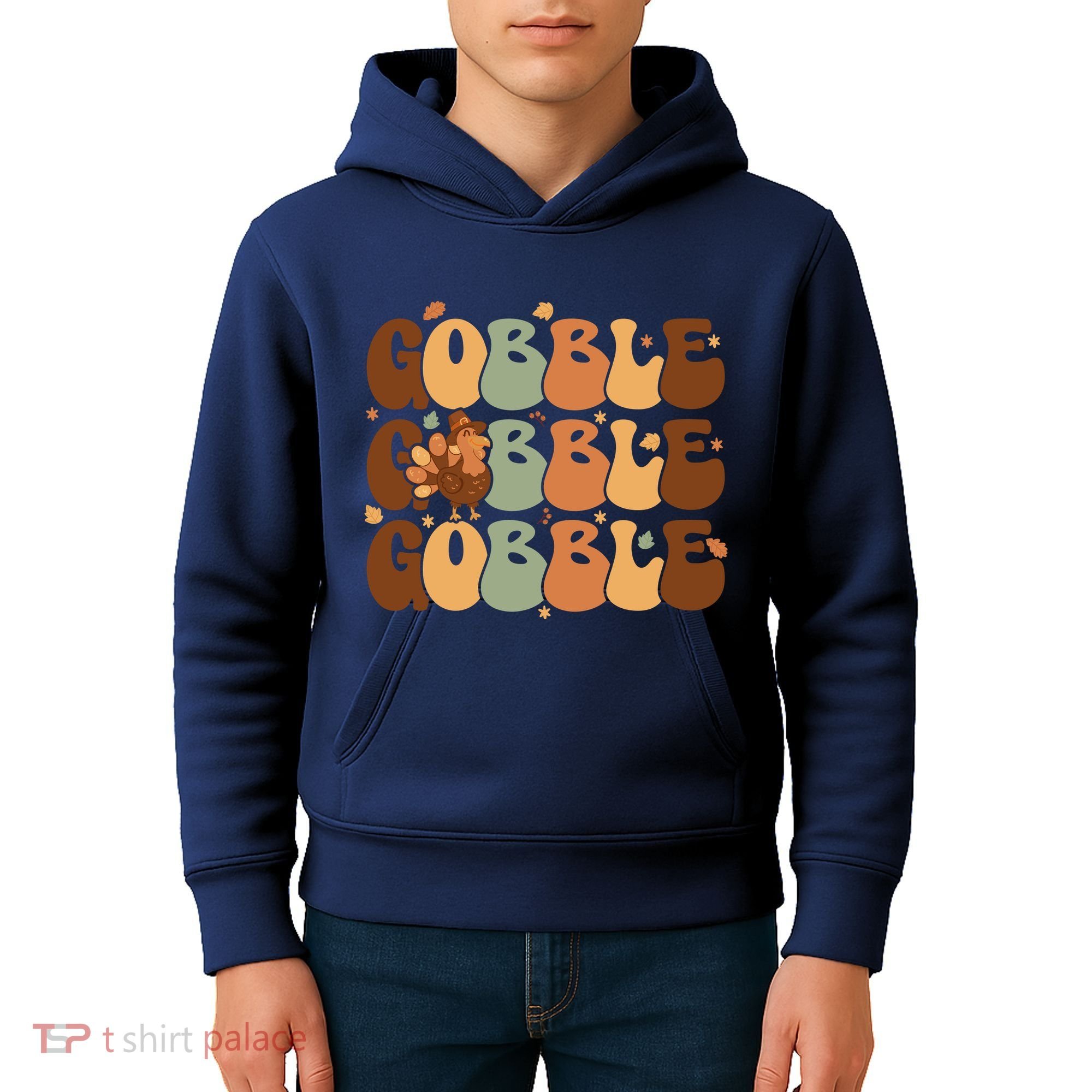 Cute Gobble Turkey Thanksgiving Kids Hoodie