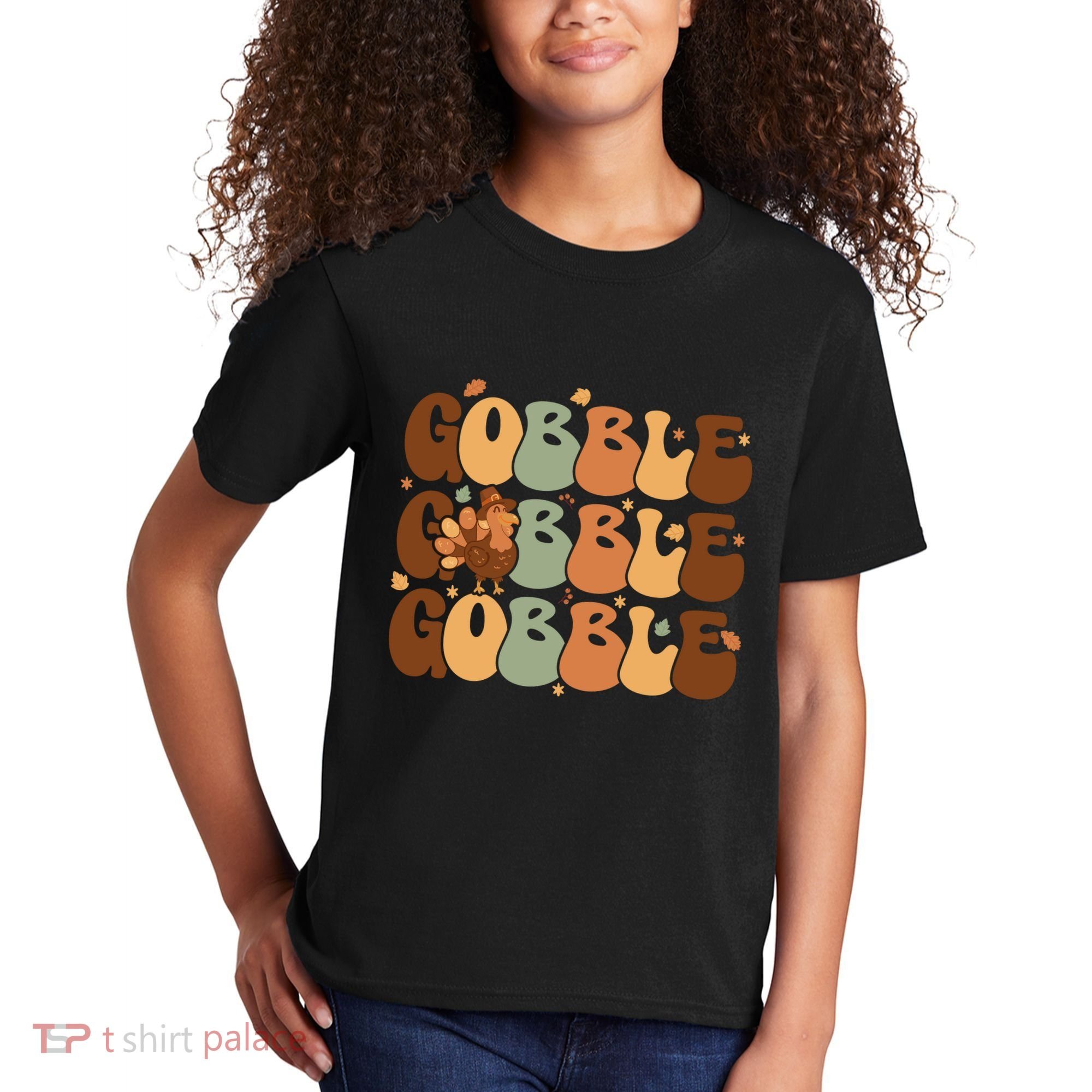 Cute Gobble Turkey Thanksgiving Kids T-Shirt